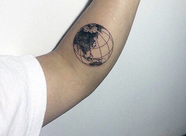 手臂简单的黑色线条地球纹身手图案