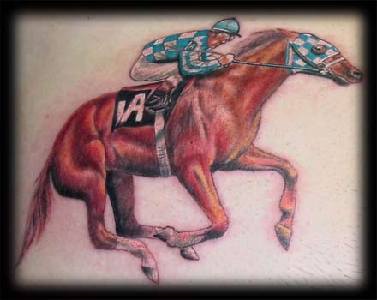 奔跑的马和骑手彩色纹身图案