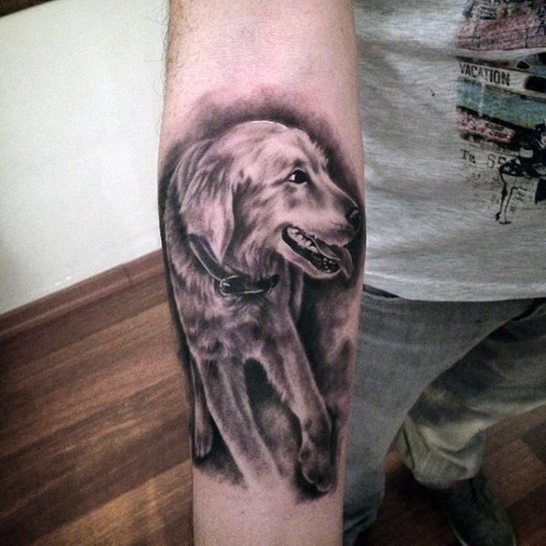 手臂3D逼真的黑白狗纹身图案