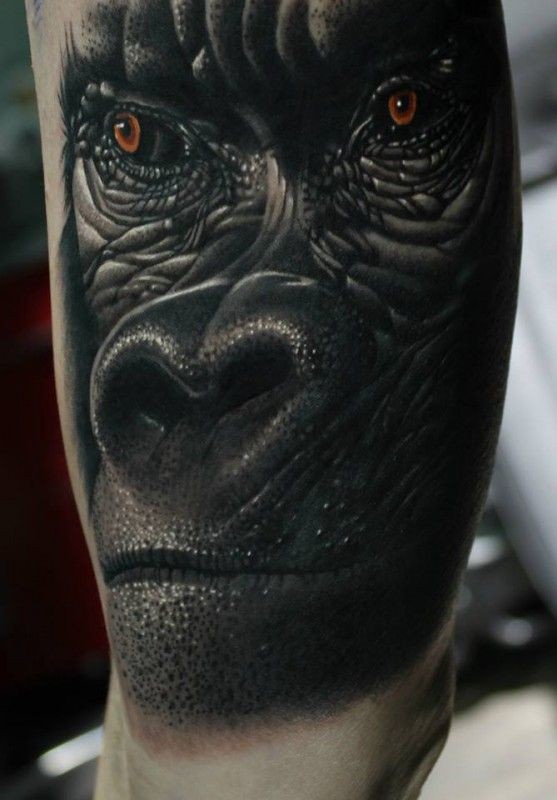 超级写实的大猩猩头部手臂纹身图案