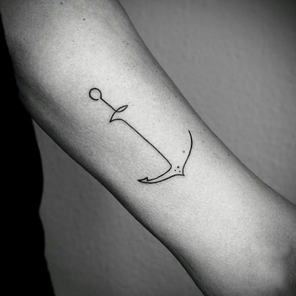 简单的黑色线条小船锚手臂纹身图案