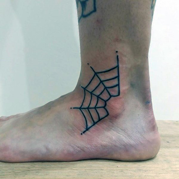 黑色线条的蜘蛛网脚踝纹身图案