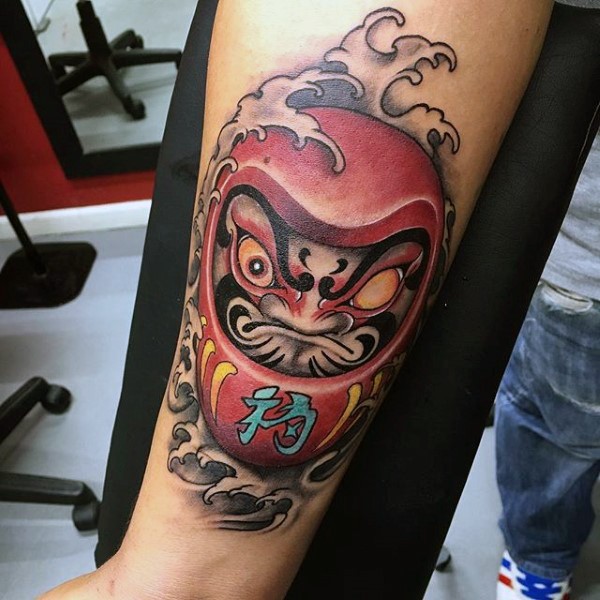 新日式色愤怒的达摩手臂纹身图案