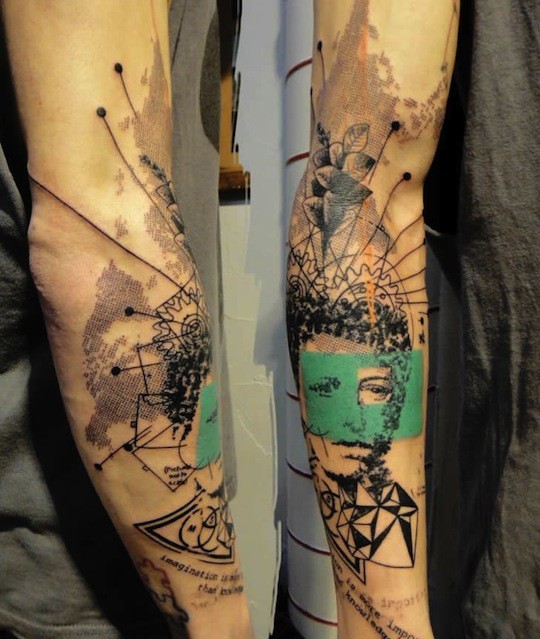 手臂抽象风格的几何与女人纹身图案