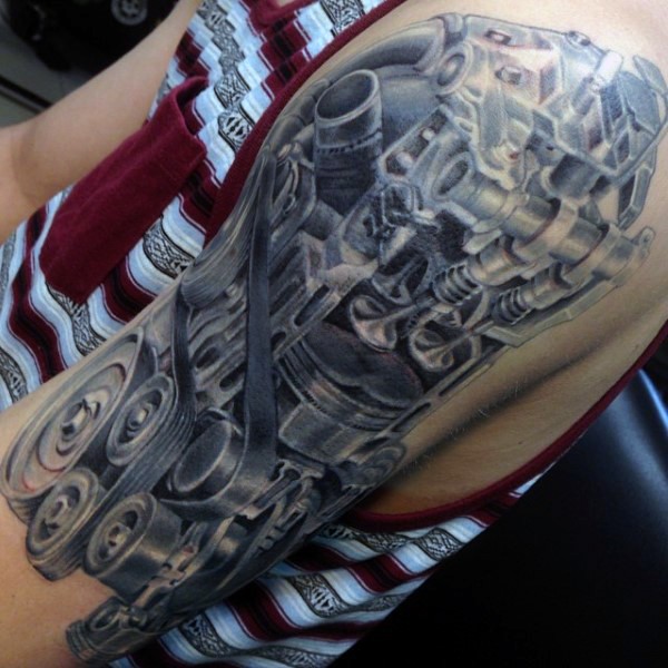 手臂3D非常逼真的汽车发动机纹身图案
