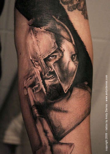 手臂3D写实的斯巴达战士纹身图案