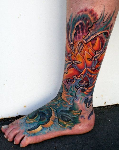 脚背惊人的生物力学彩色纹身图案