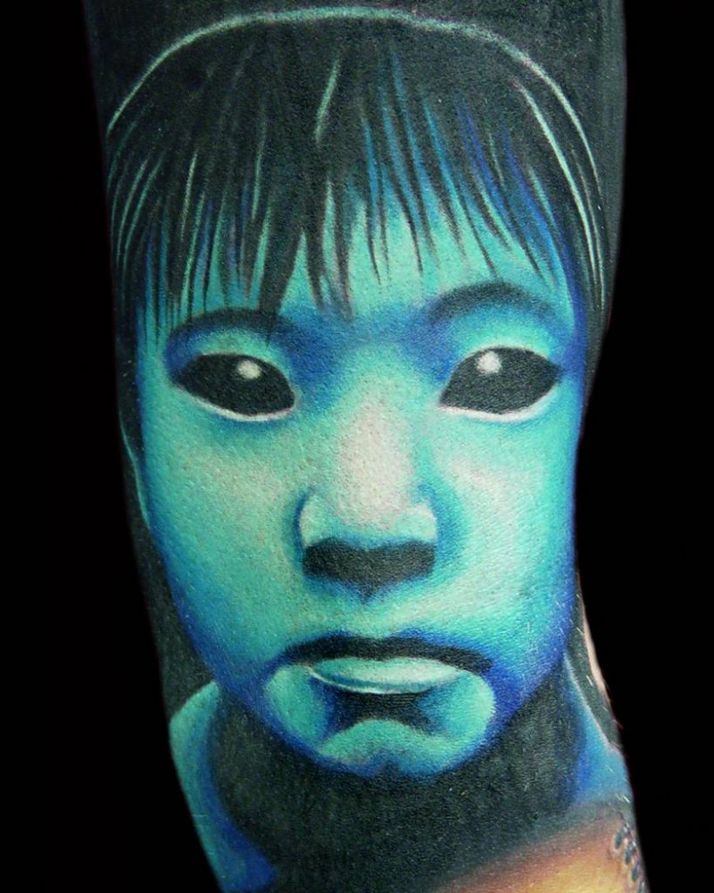 非常酷的3D恐怖女孩肖像手臂纹身图案
