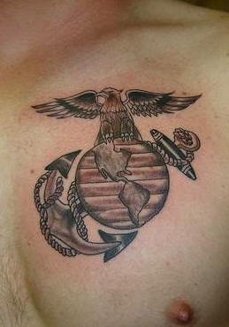 美国海军陆战队鹰和船锚胸部纹身图案