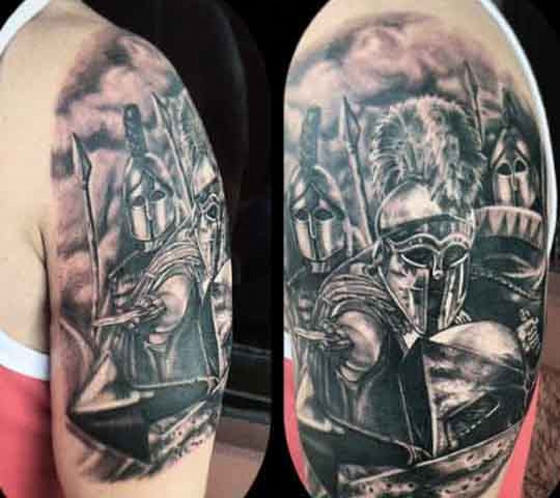 惊人的黑白各种古代战士手臂纹身图案