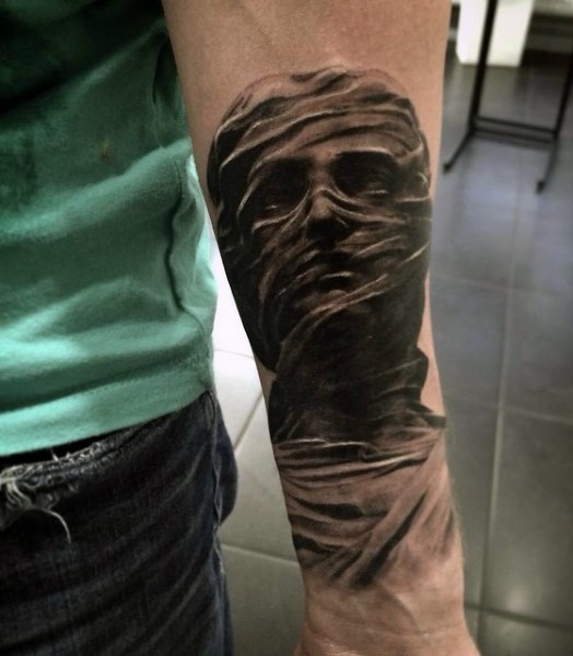 手臂3D黑白神秘的雕像纹身图案