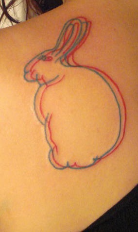 3D彩色线条兔子纹身图案