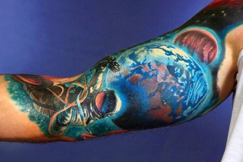 手臂3D彩色的太空宇航员纹身图案