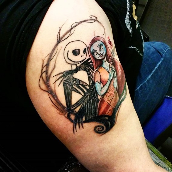手臂美好的彩绘僵尸新娘纹身图案