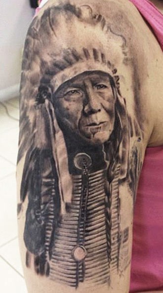 手臂美洲土著酋长人像纹身图案