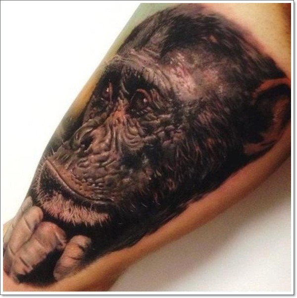 奇妙的写实黑猩猩头像手臂纹身图案