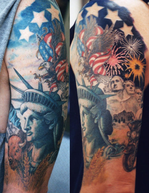 手臂彩色美国代表性雕塑纹身图案