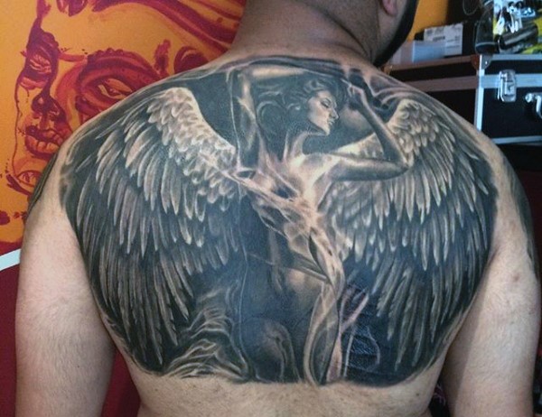背部好看的诱惑天使纹身图案
