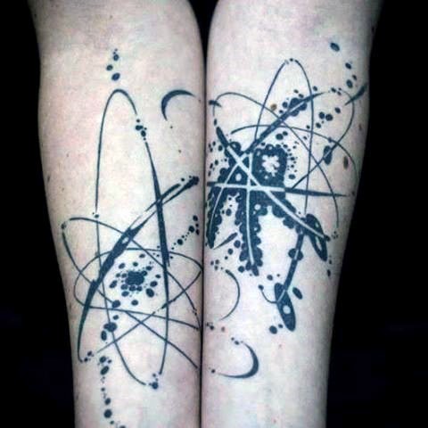 物理风格黑色泼墨原子手臂纹身图案