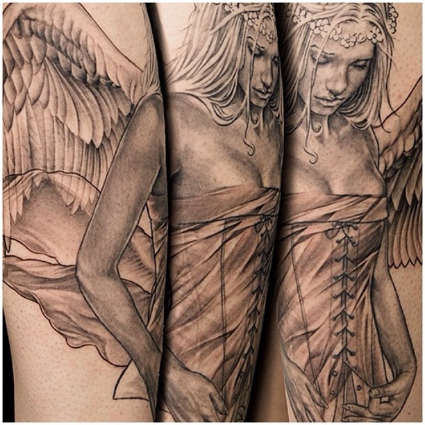 美丽的天使女孩纹身图案