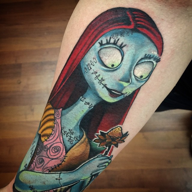 手臂3D彩色的卡通僵尸女孩与花朵纹身图案