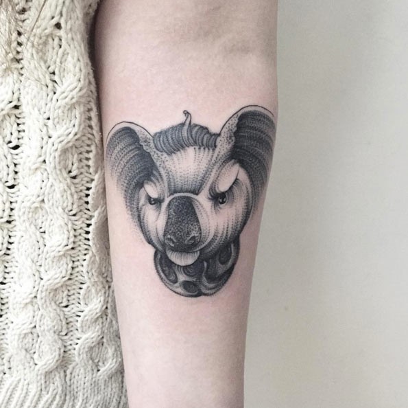 手臂有趣的愤怒考拉熊头像纹身图案