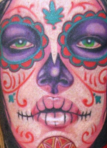 3D彩色墨西哥女郎纹身图案