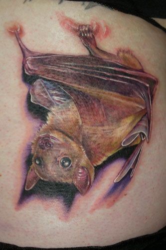 3D非常逼真的彩色蝙蝠纹身图案