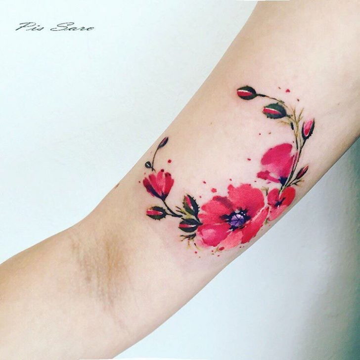好看的彩色美丽花朵手臂纹身图案
