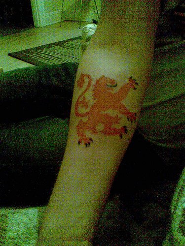 橙色的动物狮子手臂纹身图案