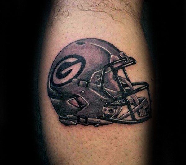 美式橄榄球头盔彩色小腿纹身图案