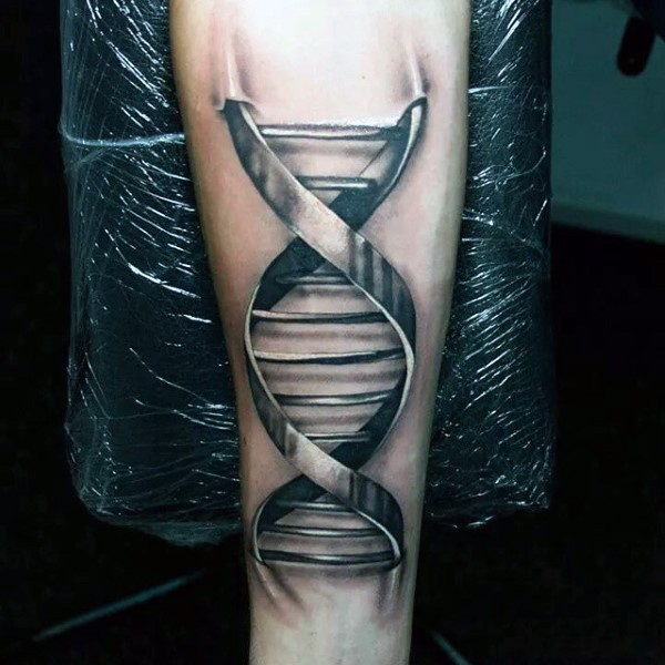 手臂3D黑白的DNA标志纹身图案