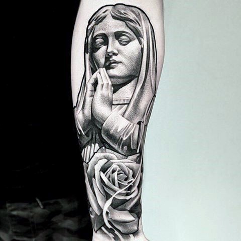 手臂3D黑色的宗教雕像纹身图案