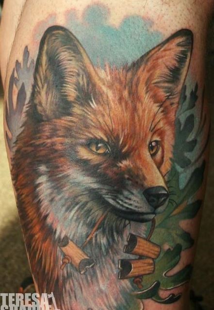 水彩逼真的狐狸纹身图案