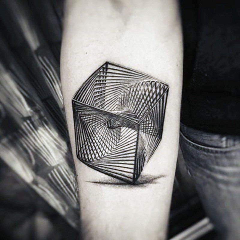 手臂3D逼真的几何催眠立方体纹身图案