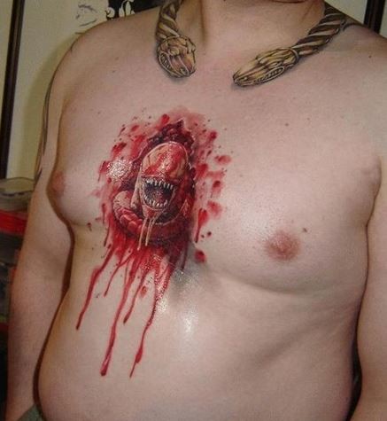 3D写实的血腥外星人胸部纹身图案
