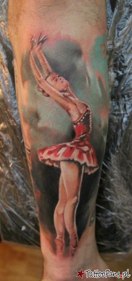 新风格的芭蕾舞者彩色手臂纹身图案