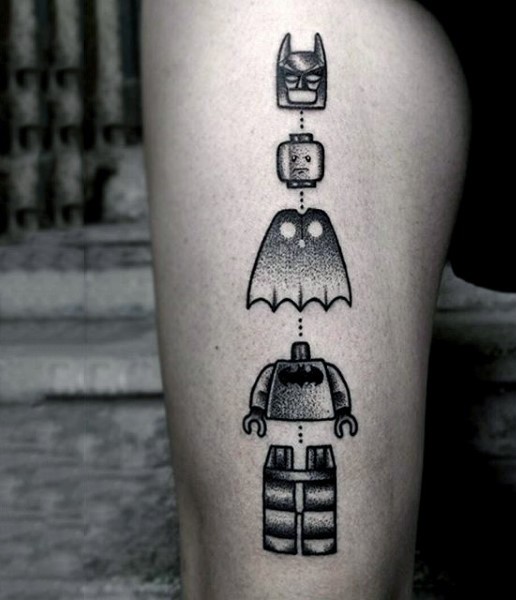 点刺风格的黑色乐高蝙蝠侠手臂纹身图案