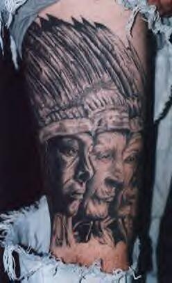 大腿美洲印第安人酋长肖像纹身图案