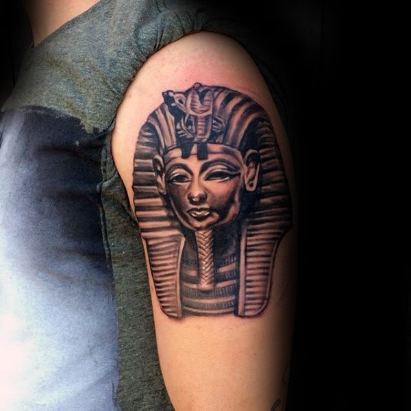 肩部3D埃及雕像纹身图案