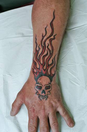 手背火焰骷髅个性纹身图案