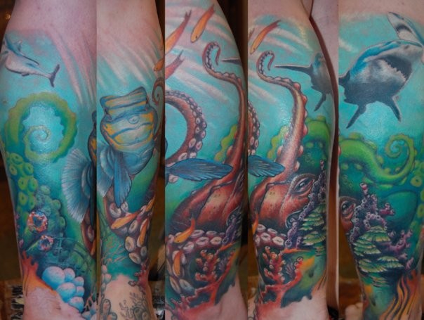 丰富多彩的海洋动物手臂纹身图案