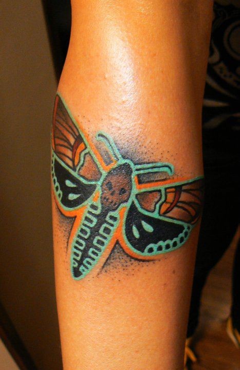 手臂上的七彩昆虫纹身图案