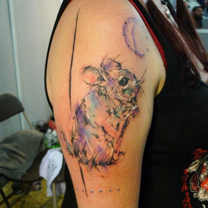 有趣的设计老鼠和月亮彩色手臂纹身图案