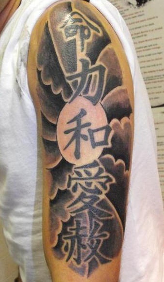 手臂上的日式字符纹身图案