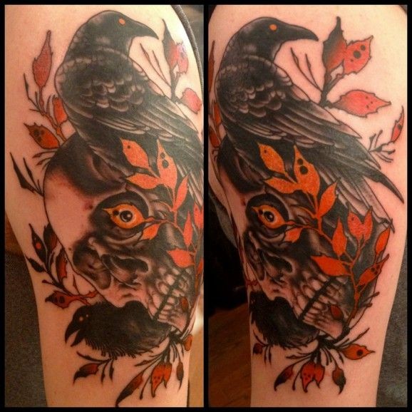 黑乌鸦和骷髅彩绘纹身图案