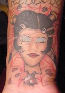 彩色的死亡艺妓头像纹身图案