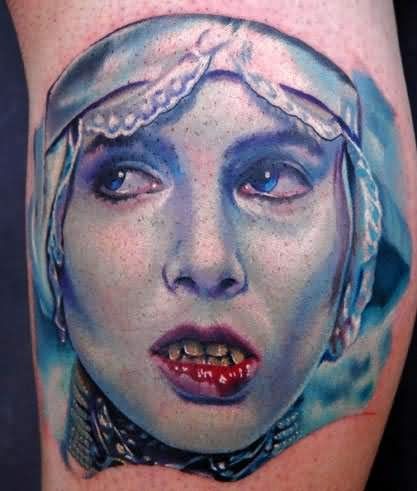 好看的水彩吸血鬼女孩纹身图案
