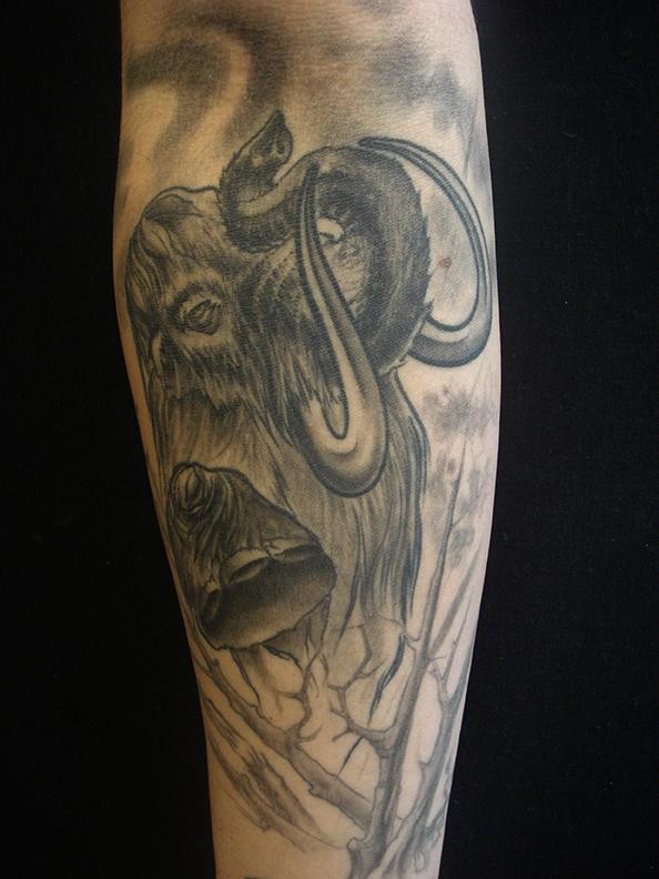 很酷写实的灰色猛犸象手臂纹身图案