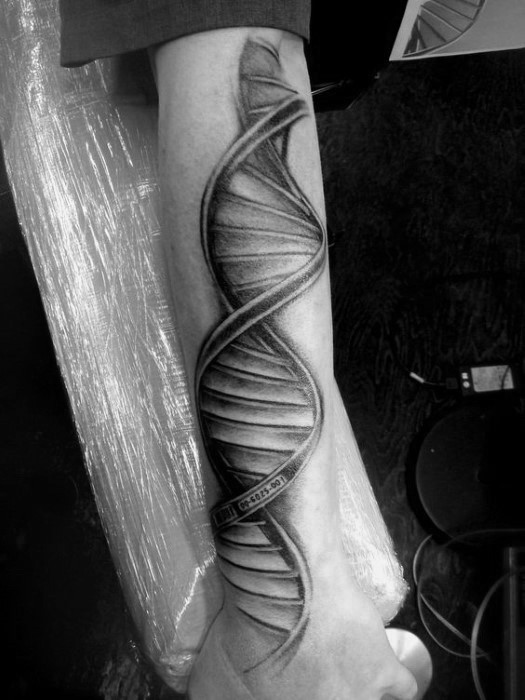 手臂DNA符号与数字黑灰纹身图案